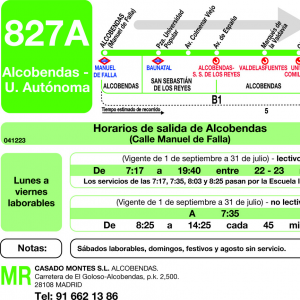 Horario de ida Línea 827-A Autobuses Interurbanos