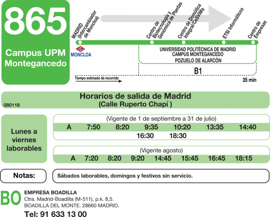 Horario de ida