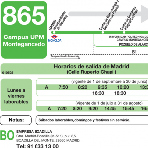 Horario de ida Línea 865 Autobuses Interurbanos