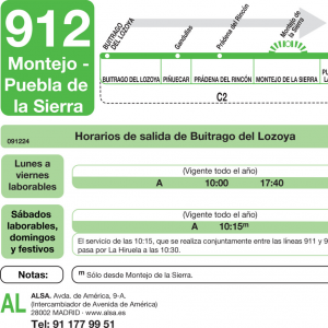 Horario de ida Línea 912 Autobuses Interurbanos