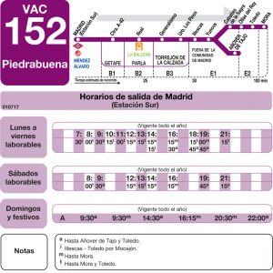 Horario de ida Línea VAC-152 Autobuses Interurbanos