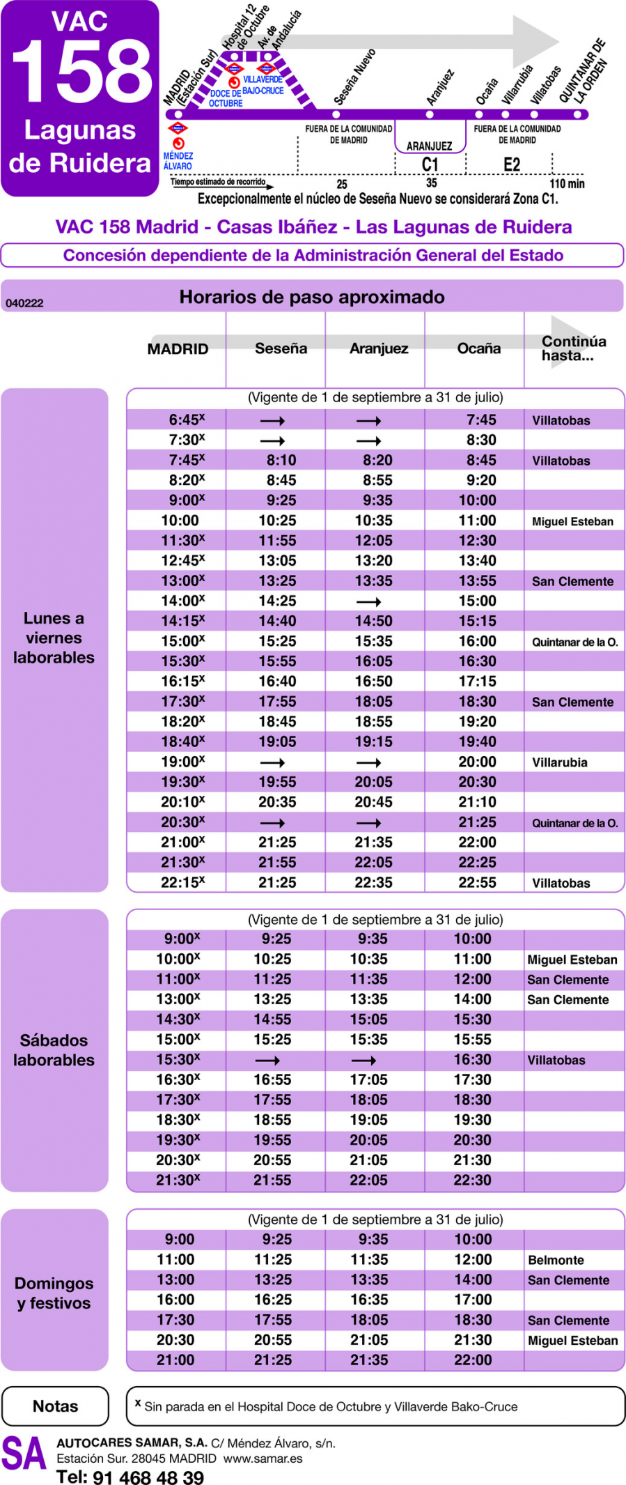 Horario de ida