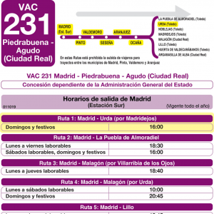 Horario de ida Línea VAC-231 Ruta 1 Autobuses Interurbanos