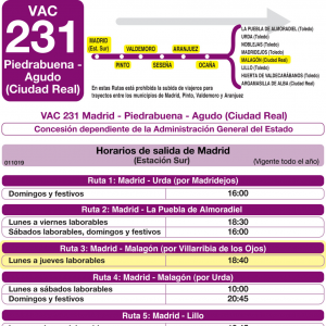 Horario de ida Línea VAC-231 Ruta 3 Autobuses Interurbanos