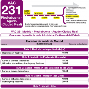Horario de ida Línea VAC-231 Ruta 34 Autobuses Interurbanos
