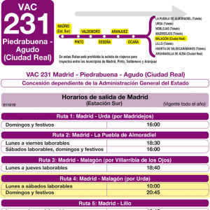 Horario de ida Línea VAC-231 Ruta 4 Autobuses Interurbanos