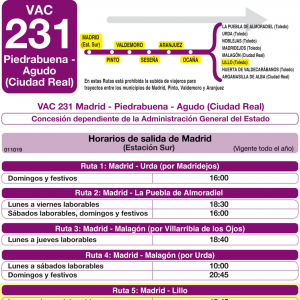 Horario de ida Línea VAC-231 Ruta 5 Autobuses Interurbanos
