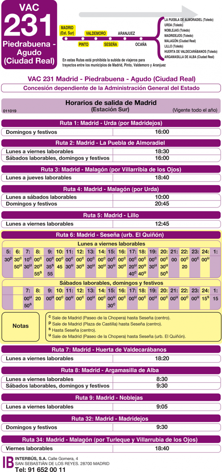 Horario de ida