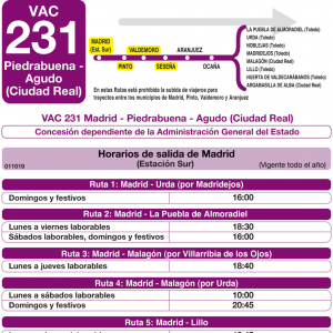 Horario de ida Línea VAC-231 Ruta 6 Autobuses Interurbanos