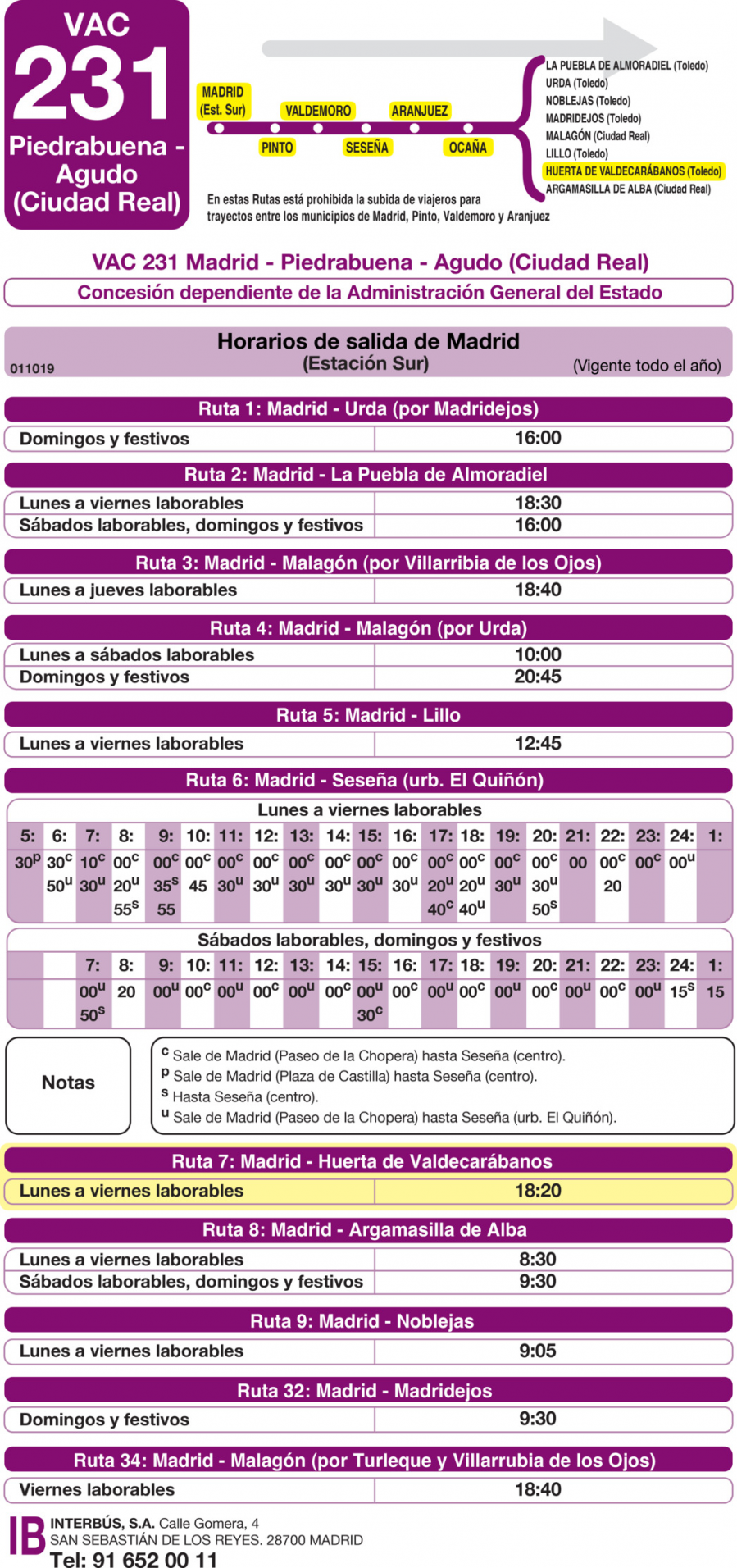 Horario de ida