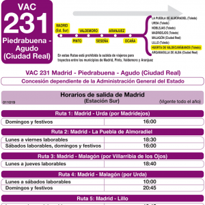 Horario de ida Línea VAC-231 Ruta 7 Autobuses Interurbanos