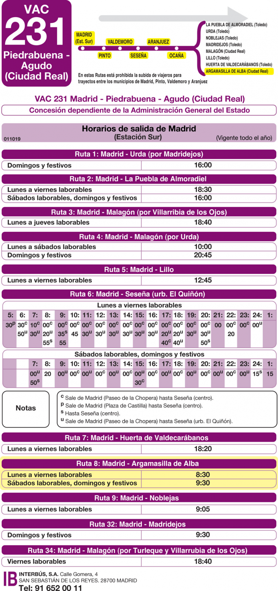 Horario de ida