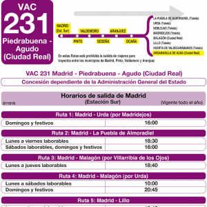 Horario de ida Línea VAC-231 Ruta 8 Autobuses Interurbanos