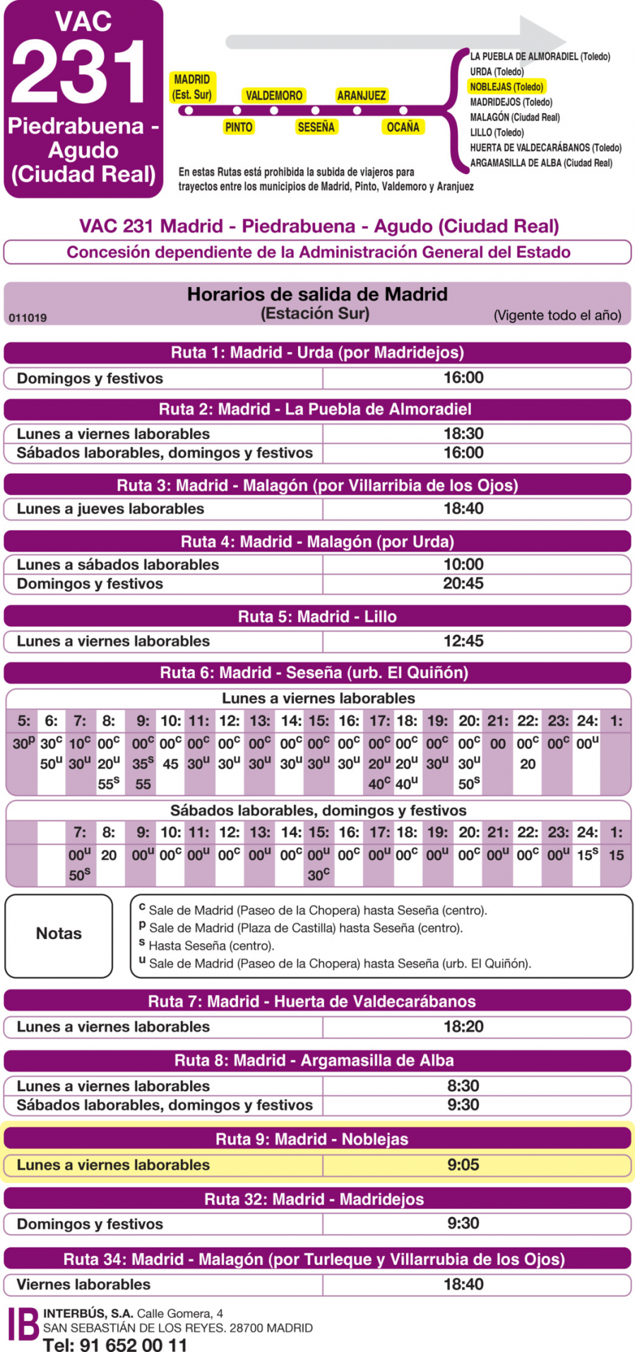 Horario de ida