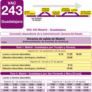 Horario de ida Línea VAC-243 Ruta 1 Autobuses Interurbanos