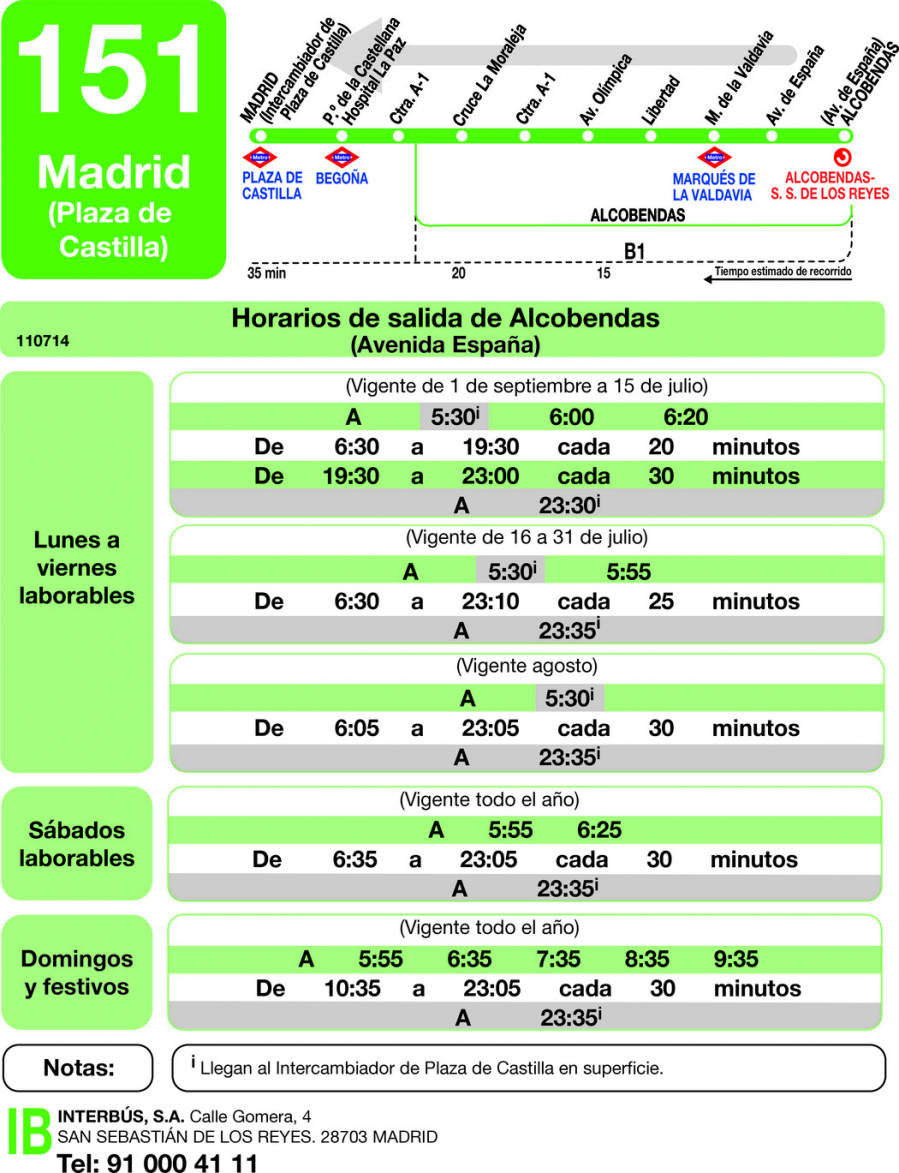 Horario de vuelta