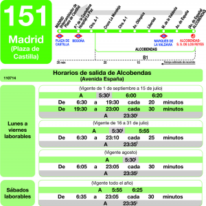 Horario de vuelta Línea 151 Autobuses Interurbanos