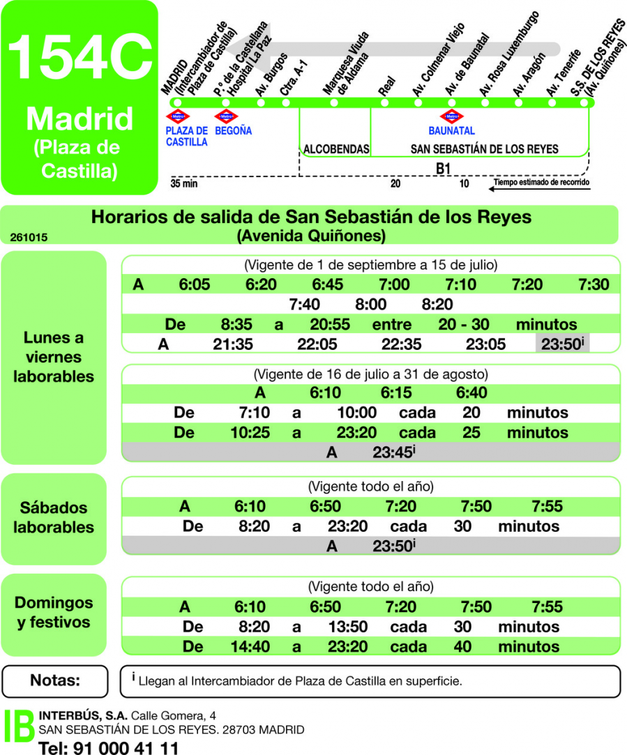 Horario de vuelta