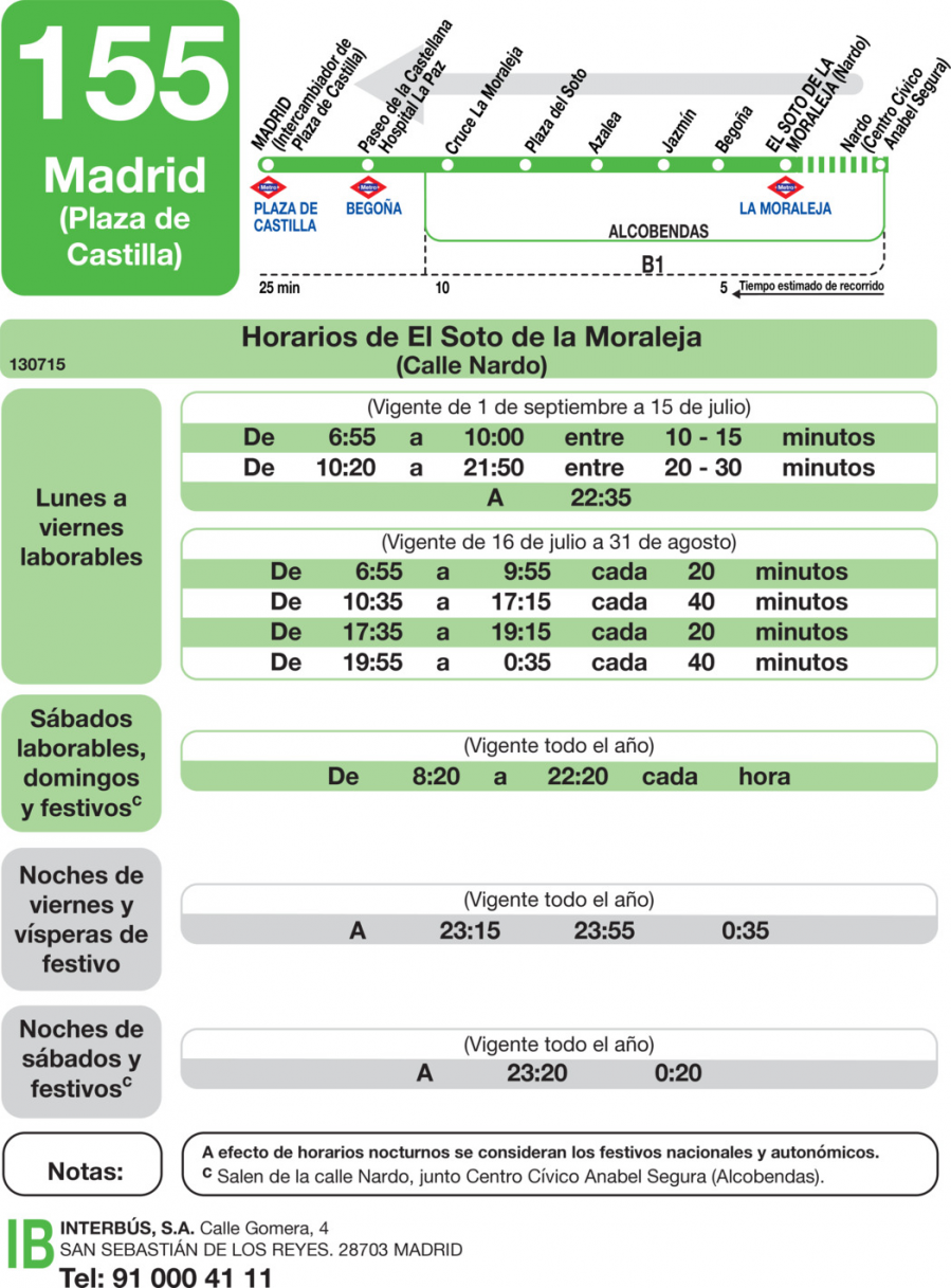 Horario de vuelta