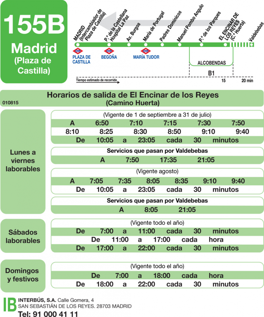 Horario de vuelta