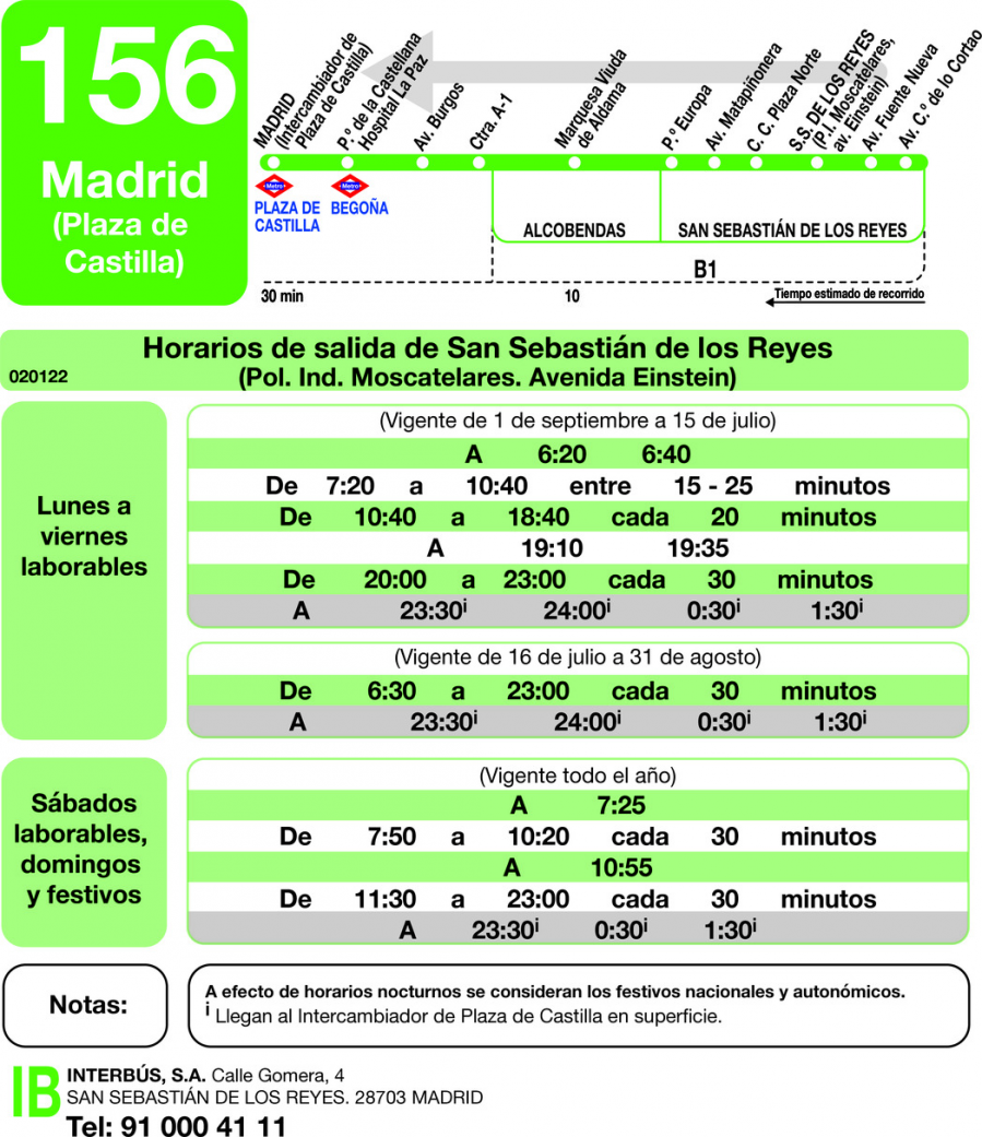 Horario de vuelta