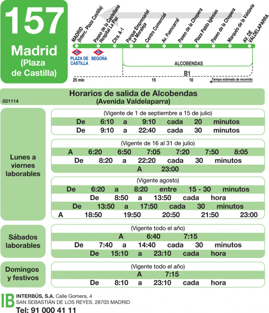 Horario de vuelta