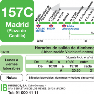Horario de vuelta Línea 157-C Autobuses Interurbanos