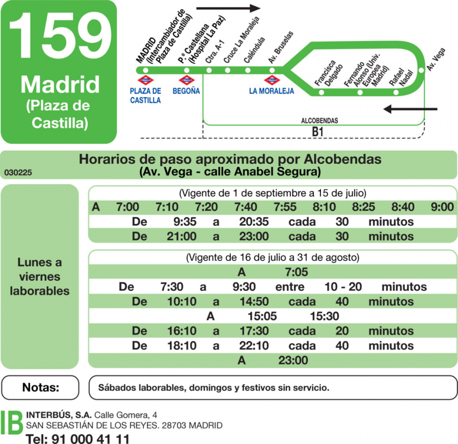 Horario de vuelta