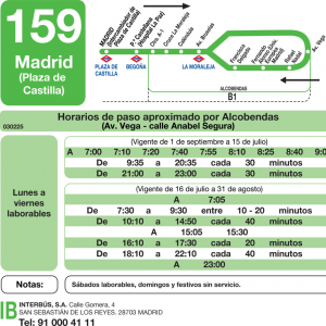 Horario de vuelta Línea 159 Autobuses Interurbanos
