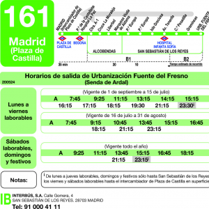 Horario de vuelta Línea 161 Autobuses Interurbanos