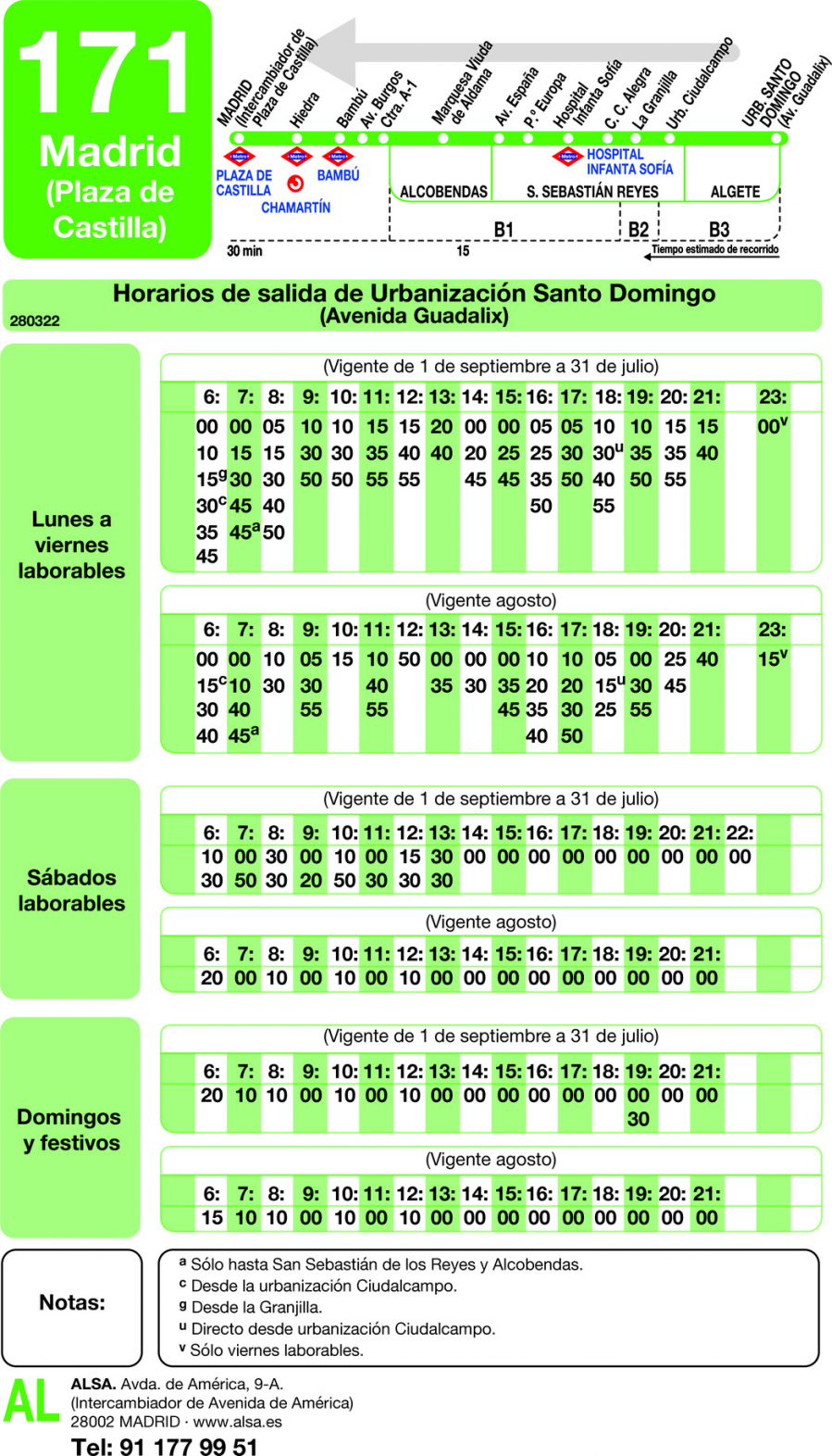 Horario de vuelta