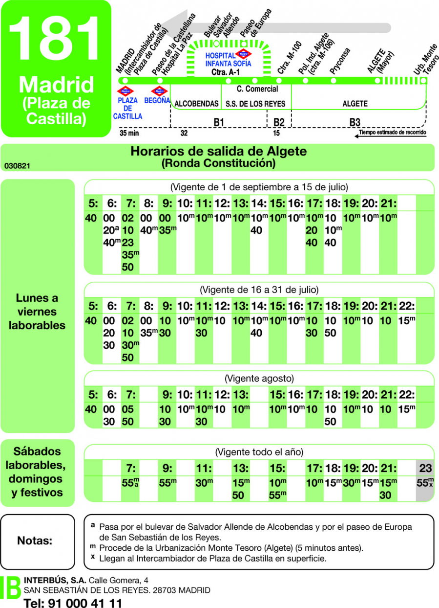 Horario de vuelta