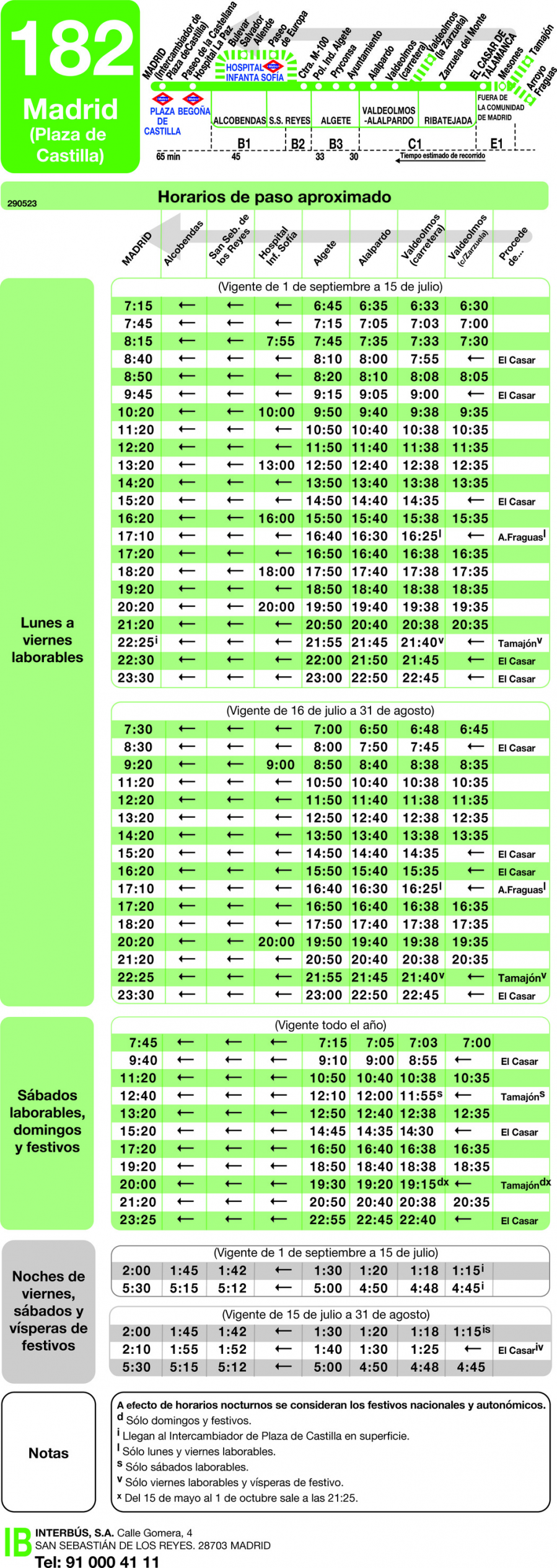 Horario de vuelta