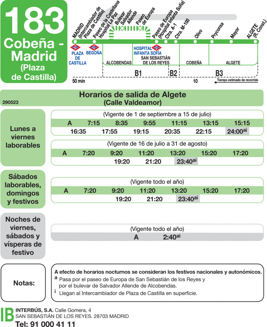 Horario de vuelta