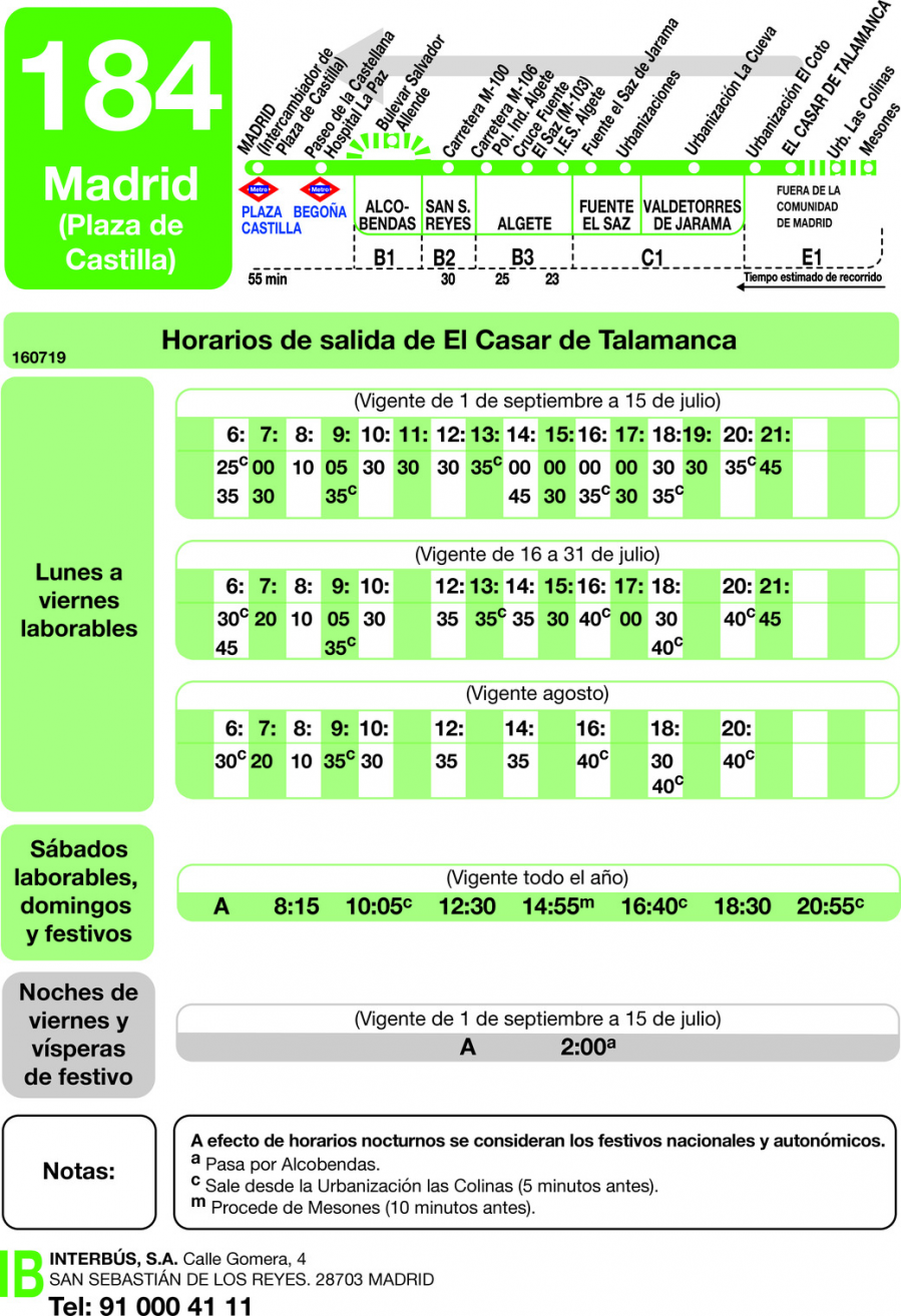 Horario de vuelta