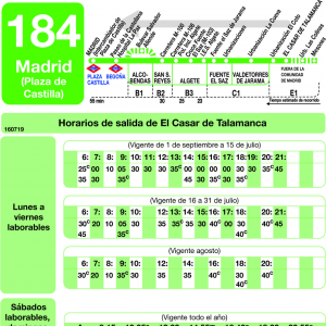Horario de vuelta Línea 184 Autobuses Interurbanos
