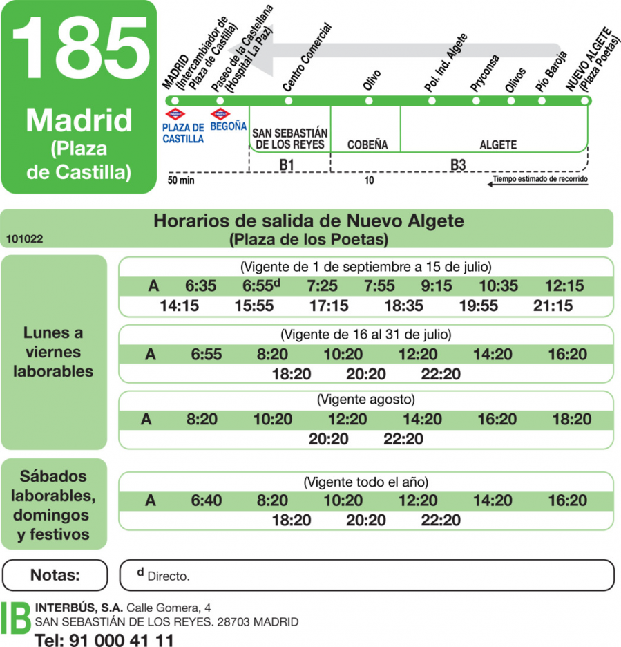 Horario de vuelta