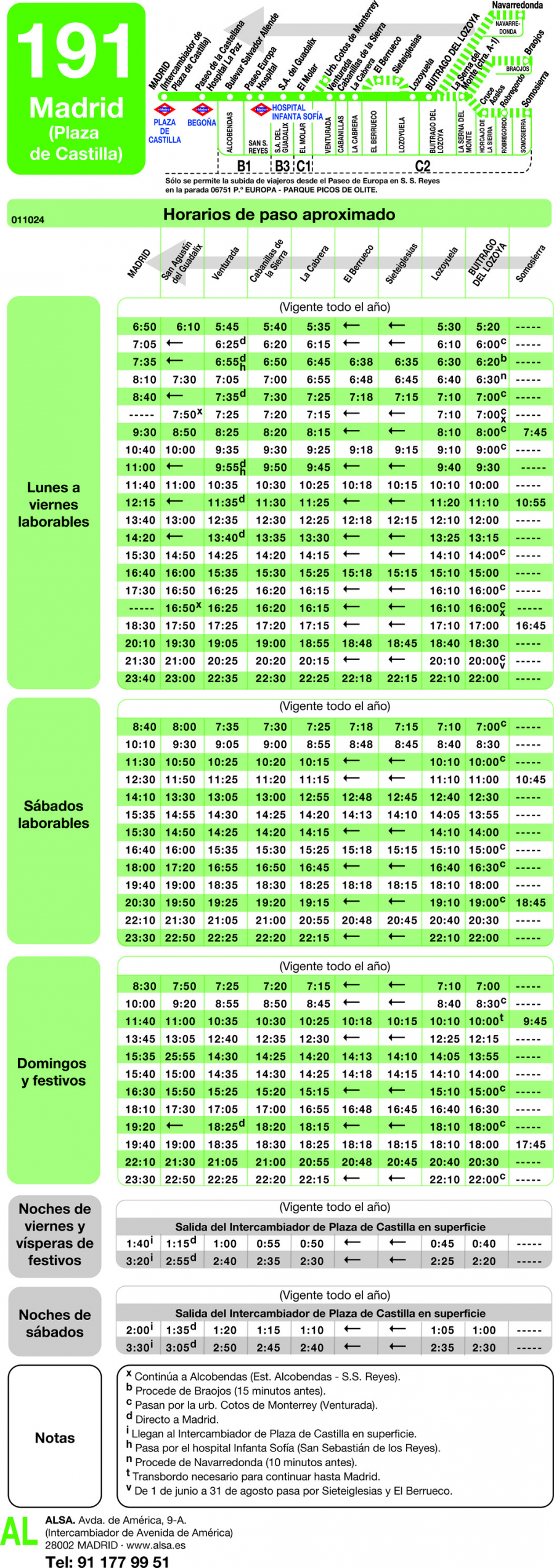 Horario de vuelta