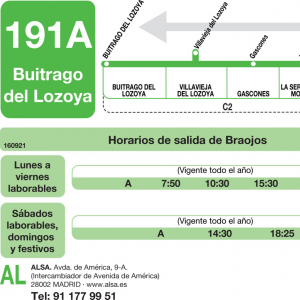 Horario de vuelta Línea 191-A Autobuses Interurbanos