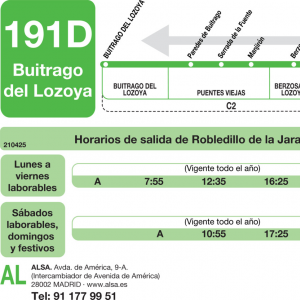 Horario de vuelta Línea 191-D Autobuses Interurbanos
