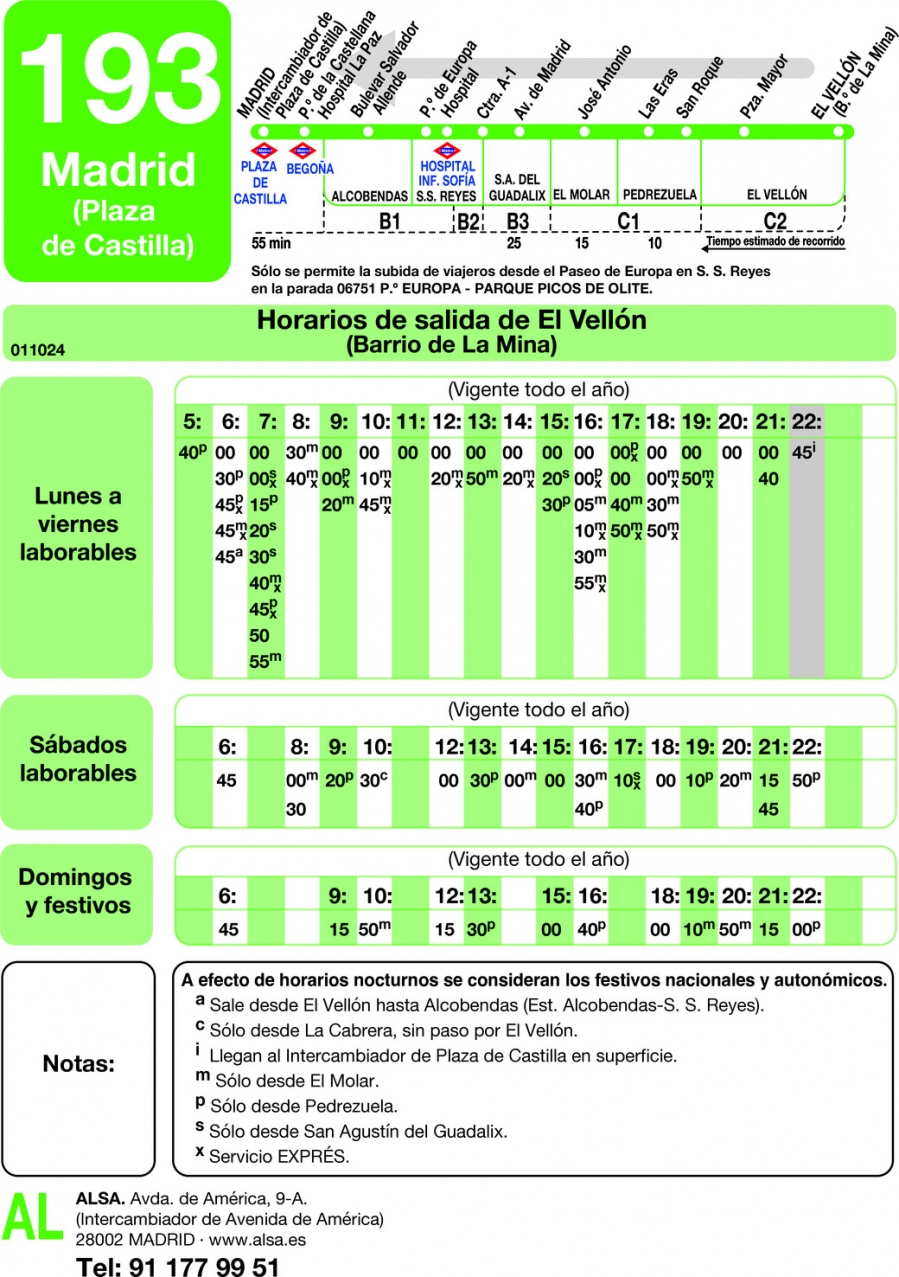 Horario de vuelta