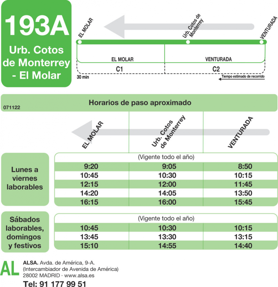 Horario de vuelta