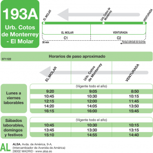 Horario de vuelta Línea 193-A Autobuses Interurbanos