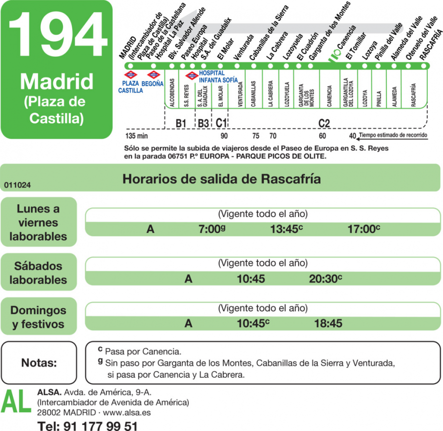 Horario de vuelta