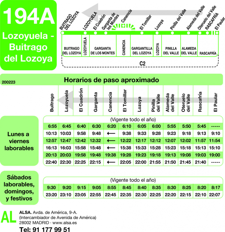 Horario de vuelta