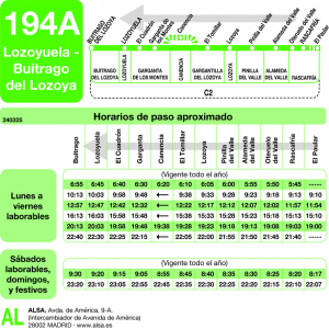 Horario de vuelta Línea 194-A Autobuses Interurbanos