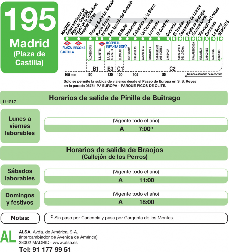 Horario de vuelta