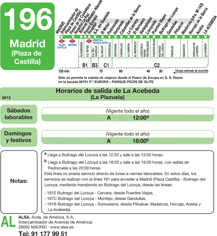 Horario de vuelta