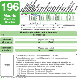 Horario de vuelta Línea 196 Autobuses Interurbanos