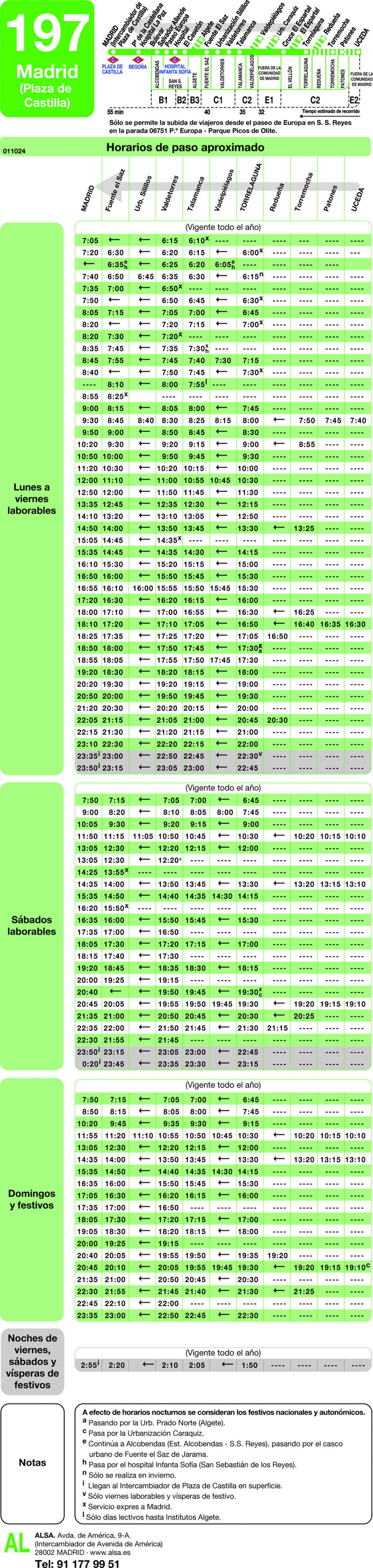 Horario de vuelta